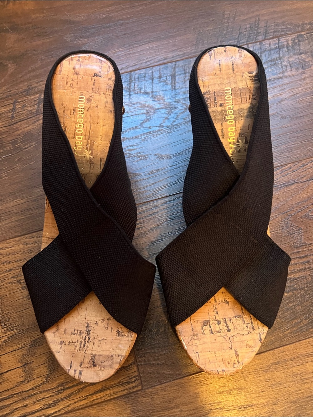 Montego Bay Club Black Crisscross Cork Slide Mules